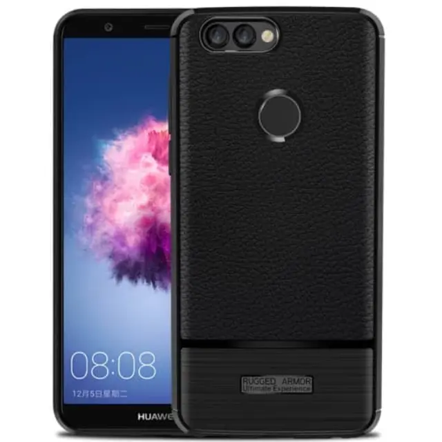 Κάλυμμα Πλάτης Litchi Brushed TPU για Huawei P Smart / Enjoy 7s-Black
