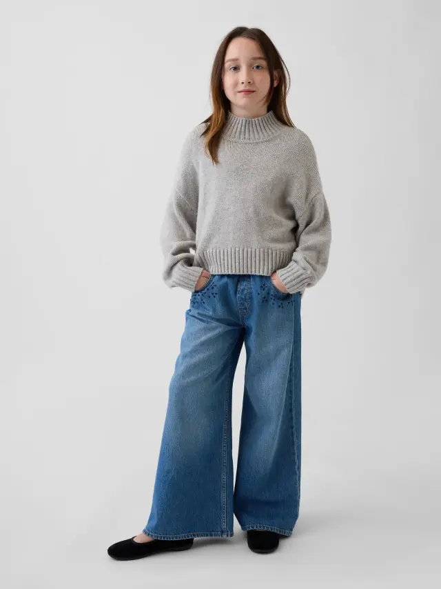 Παιδικό Low Rise Beaded Easy Baggy Jean Παντελόνι Medium wash