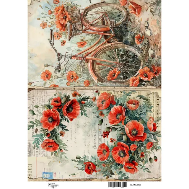 Ριζόχαρτο Maja's Memories, 22.5x32cm, Ποδήλατο και Παπαρούνες, MDRA4355