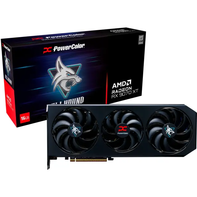 PowerColor Radeon RX 9070 XT Hellhound 16GB OC (black, RDNA4, GDDR6, 3x DisplayPort, 1x HDMI)