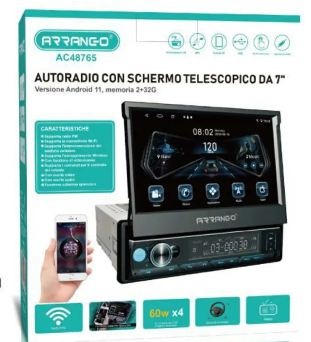 Arrango Multimedia Ηχοσύστημα Αυτοκινήτου 1DIN Universal (Bluetooth/USB/WiFi) AC48765 2