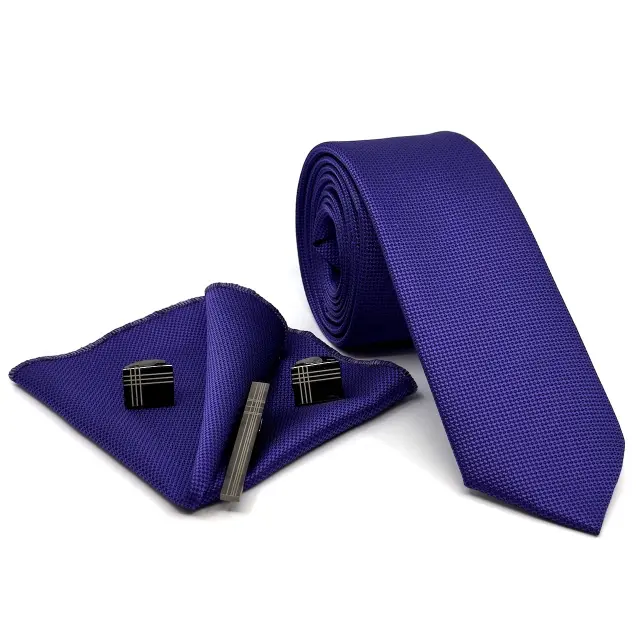 Μωβ Γραβάτα Oxford 6,5 cm με Ασορτί Μαντήλι