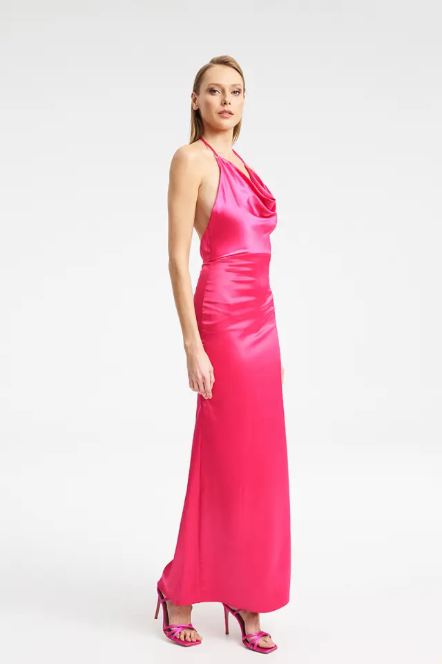Satin Halter Maxi Φόρεμα με Cowl MOJI DRESS - XS 3