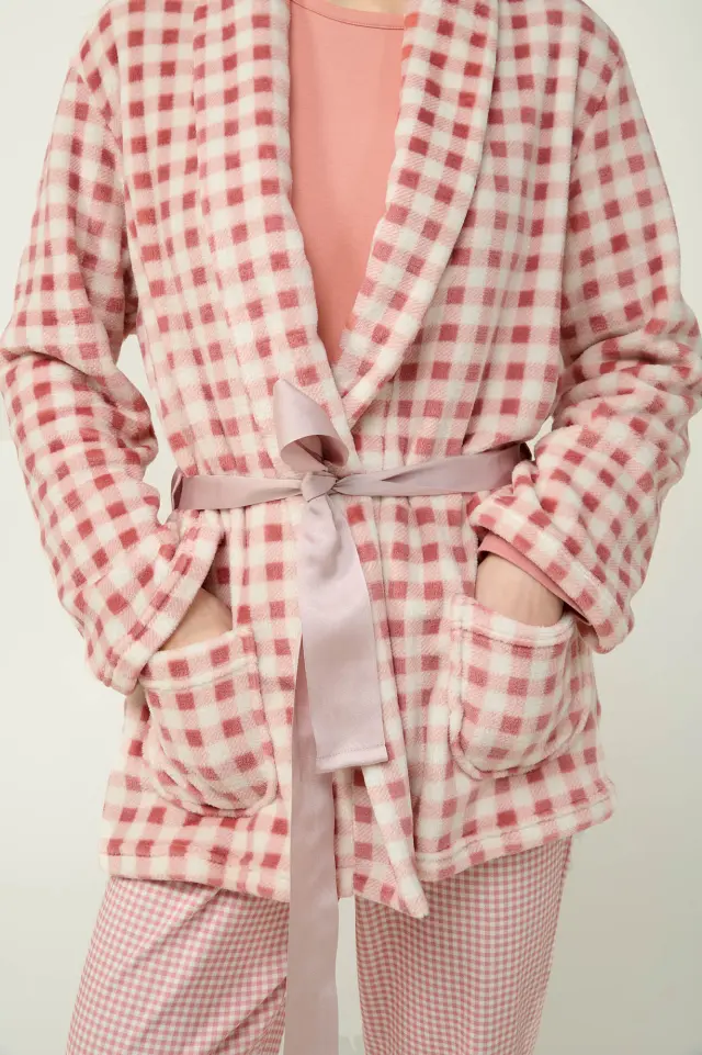 Γυναικεία Καρό Ρόμπα Fleece Vamp 23324 PINK TAN 2