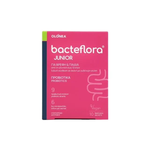 Olonea Bacteflora Junior Προβιοτικά για Βρέφη & Παιδιά Σε Σκόνη Με Ουδέτερη Γεύση 10 φακελάκια x 1gr
