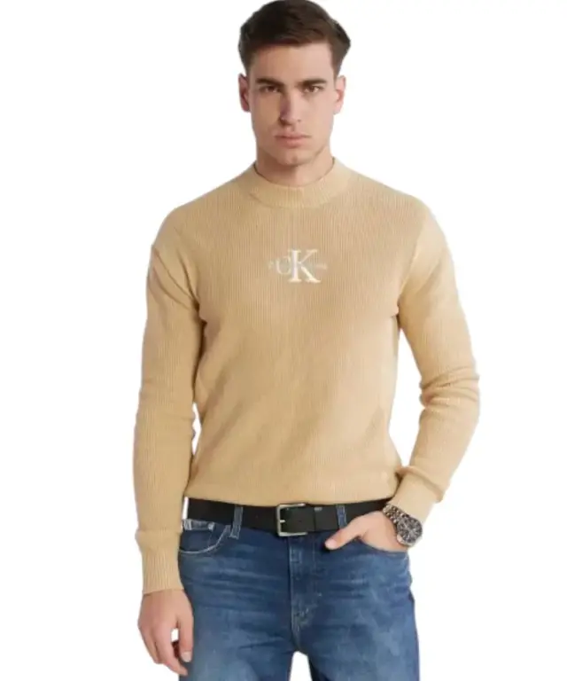 Calvin Klein - Ανδρικό Πουλόβερ Rib Slim Fit J30J324599-AAT Μπεζ - 2XL