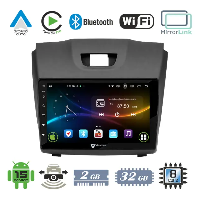 VenCore Οθόνη Multimedia Android 15 9" 9109A MTK6762 Octa-Core 2GB/32GB IPS με Πρόσοψη, CarPlay, Android Auto και Υποστήριξη Κάμερας Οπισθοπορείας AHD για Isuzu D-MAX 2012-2019 – Μαύρη (3236-10007-0588B)