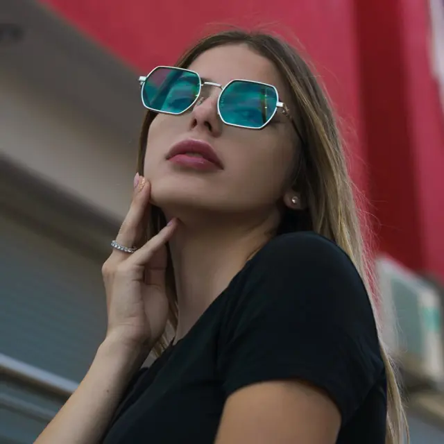 Ghetto Retro Octagon Sunglasses Silver Frame For Women 2