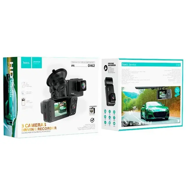 Καταγραφική Κάμερα Αυτοκινήτου Hoco DI62 Warrior 720p HD 150mAh Ultra Wide Γωνία Λήψης 145° 2" Οθόνη με Ταυτόχρονη Καταγραφή απο 3 Κάμερες 2