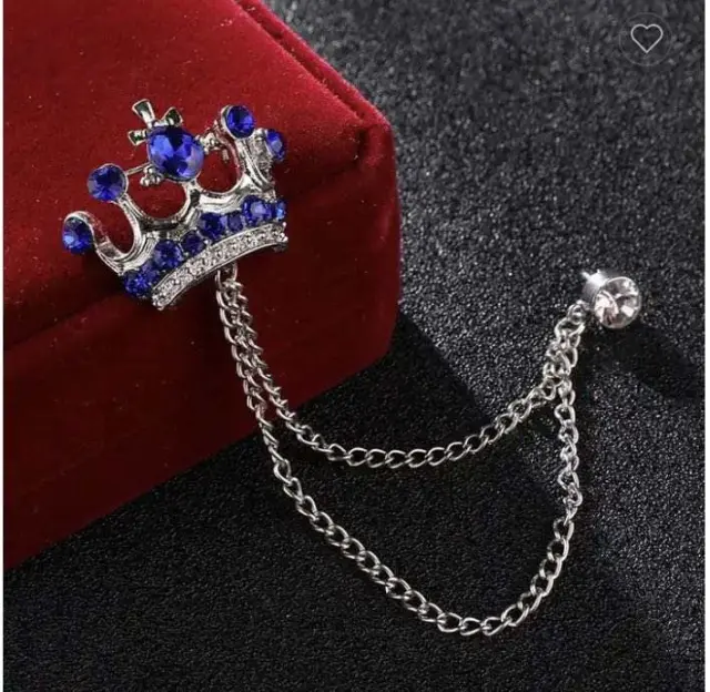 Ασημί Καρφίτσα Πέτου Crown με Μπλε Κρύσταλλο