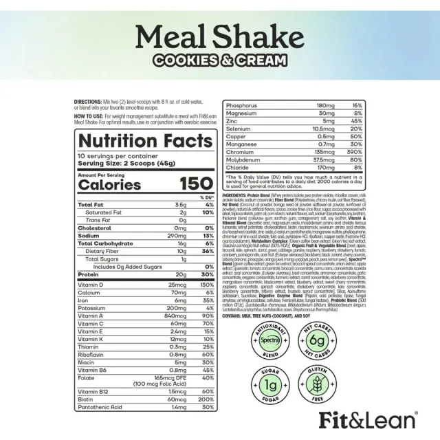 Fit & Lean Meal Shake Cookies & Cream, 10 Servings 2