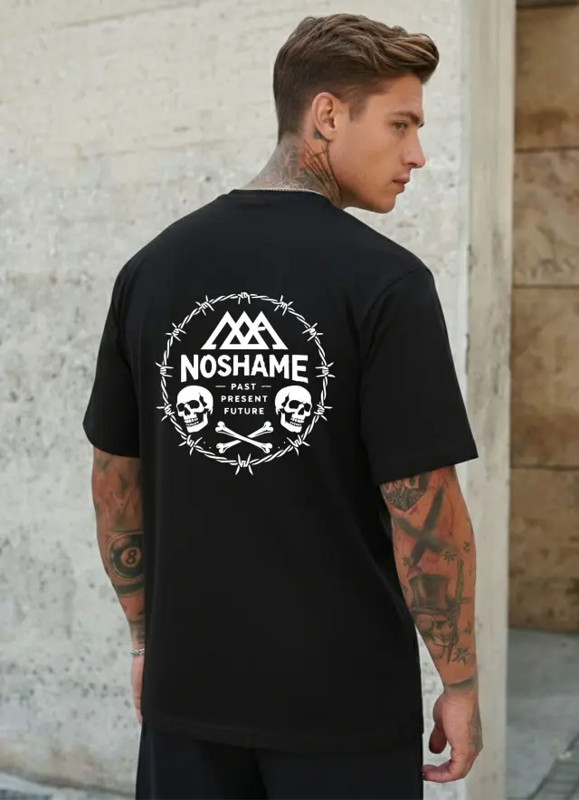 T-shirt Noshame® Oversized Μαύρο με τύπωμα - 142655 - XXL