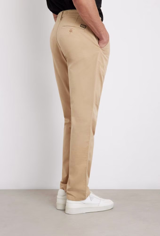 Guess Ανδρικό Παντελόνι Slim Μπεζ με Κανονική Μέση Μπεζ 3