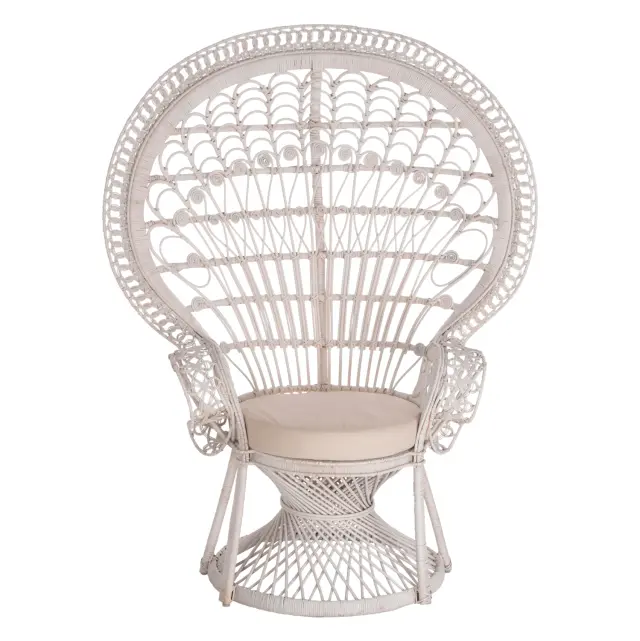 Πολυθρόνα Royal Peacock Rattan σε λευκό-μαξιλάρι λευκό 114x72x150 εκ. 3