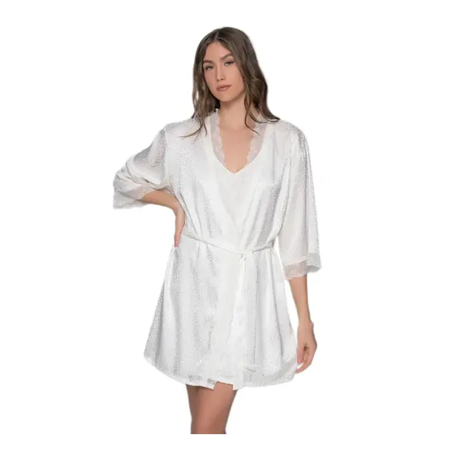 Milena Γυναικεία Ρόμπα Σατέν Βότσαλο Δαντέλα Plus Size, Χρώμα Ιβουάρ - ONESIZE