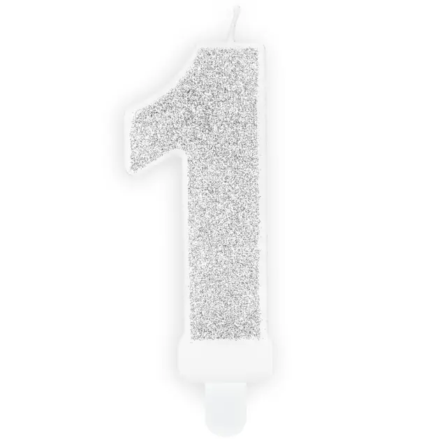 PartyDeco Κερί Γενεθλίων - Νο.1 - Ασημί 2