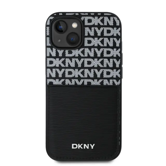DKNY PU Leather Repeat Pattern Card Pocket Case for iPhone 15 Black 2