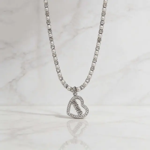 Mama Heart Necklace with Pearls – Silver