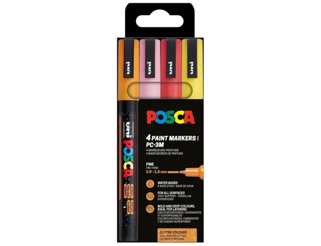 Μαρκαδόροι Σχεδίου Uni Posca PC-3ML Warm Sparkling με πάχος μύτης 0.9-1.3mm - 4 τεμάχιαPC-3ML 4P SET WARM SPARKLING COLOR