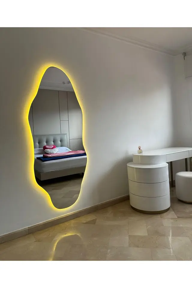 Stewehome Ασύρματος καθρέφτης τοίχου με LED και μπαταρία Καφέ 90x50 cm