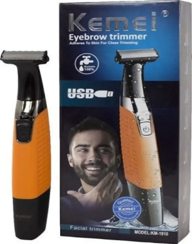 Kemei Facial Trimmer KM-1910 Ξυριστική Μηχανή Προσώπου / Σώματος Επαναφορτιζόμενη Πορτοκαλί 3