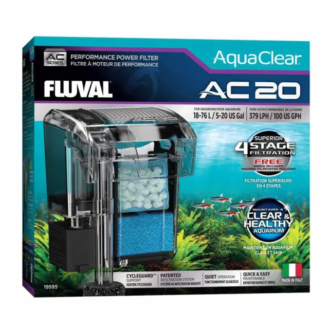 Fluval - AquaClear AC 20 Hang-On Filter - 379 L/H - 18–76L - Pet Supplies