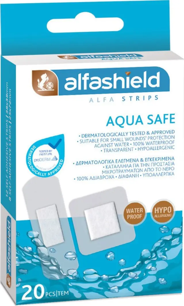 Alfashield Strips Aqua Safe Αδιάβροχα Επιθέματα Μικροταυμάτων 2 Μεγέθη 20Τμχ.