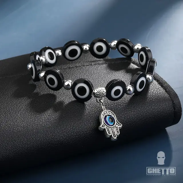 Ghetto Greek Eye Pendant Bracelet Black