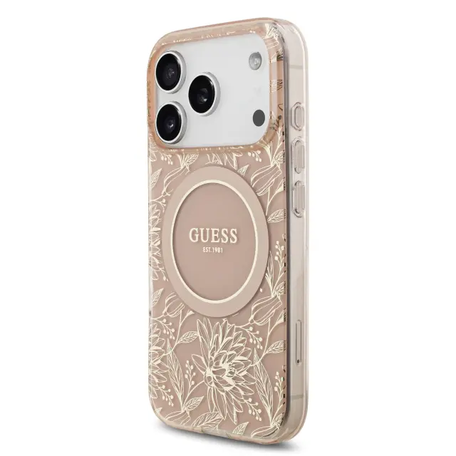 Guess IML Flowers Allover Strap MagSafe Case for iPhone 17 Pro Pink 2