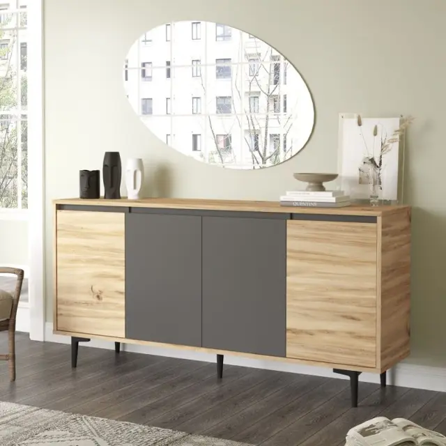 Μπουφές Augusta pakoworld oak-ανθρακί 160x40x78.5εκ 2