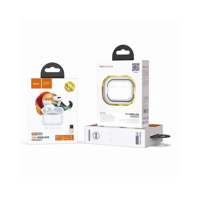 Wireless Hands Free Hoco. DES08 Plus TWS V5.0 300mAh και 3h Ώρες Λειτουργίας Λευκά με Μαύρο Silicon Sleeve 3