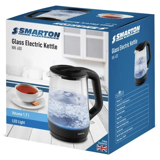 Βραστήρας με Γυάλινη Κανάτα 1,7lt 2200W Smarton WK400 2