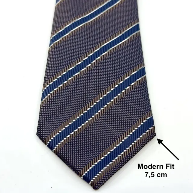 Navy - Μπλε Ριγέ Γραβάτα Microfiber Σετ με Μαντήλι 7,5 cm Modern Fit Σχέδιο 365 3