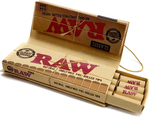 RAW Χαρτάκια Classic - Ακατέργαστο - 1¼ με Προτυλιγμένη Τζιβάνα