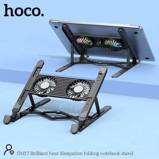 Laptop Cooler Hoco. DH17 Μαύρο με Φωτισμό και 2 Ανεμιστηράκια για Φορητούς Υπολογιστές έως 17.3" 3