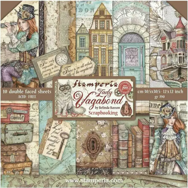 Σετ 10 Χαρτιά Scrapbooking Stamperia Διπλής Όψης - Lady Vagabond - 30x30cm