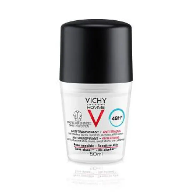 Vichy Homme 48H Anti-Perspirant Anti-Stains Deodorant Roll-On Ανδρικό Αποσμητικό κατά της Εφίδρωσης με 48ωρη Προστασία, 50ml