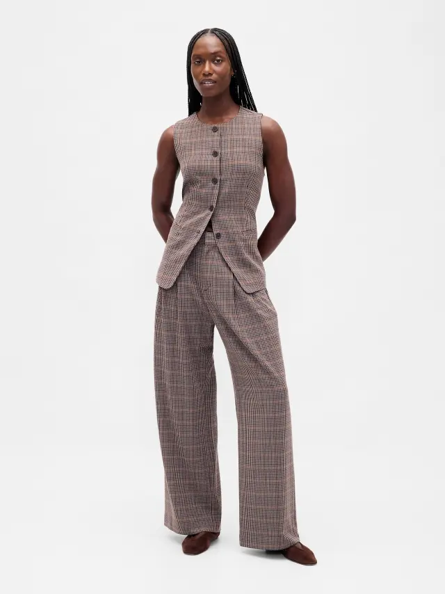 365 High Rise Τουίλ με Πιέτες Παντελόνι Tonal brown plaid - 0