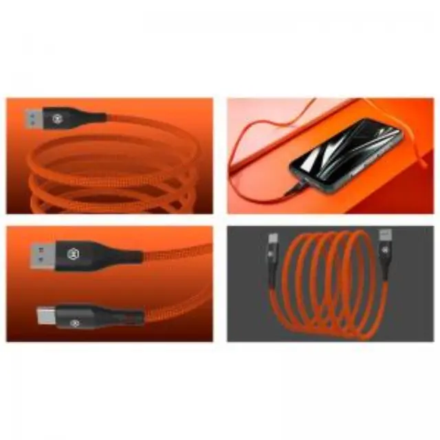 Καλώδιο Σύνδεσης USB 2.0 Hammer Magnetic Braided USB A σε USB C 65W 1m Πορτοκαλί N68103 3