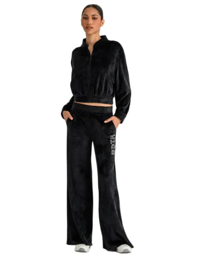 Bodytalk γυναικεία βελουτέ wide leg φόρμα με στρας 1262-908400-1