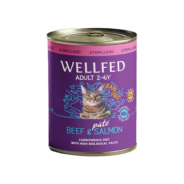 Wellfed Cat Adult Sterilised Πατέ Με Μοσχάρι & Σολομό 800gr Μονόχρωμο