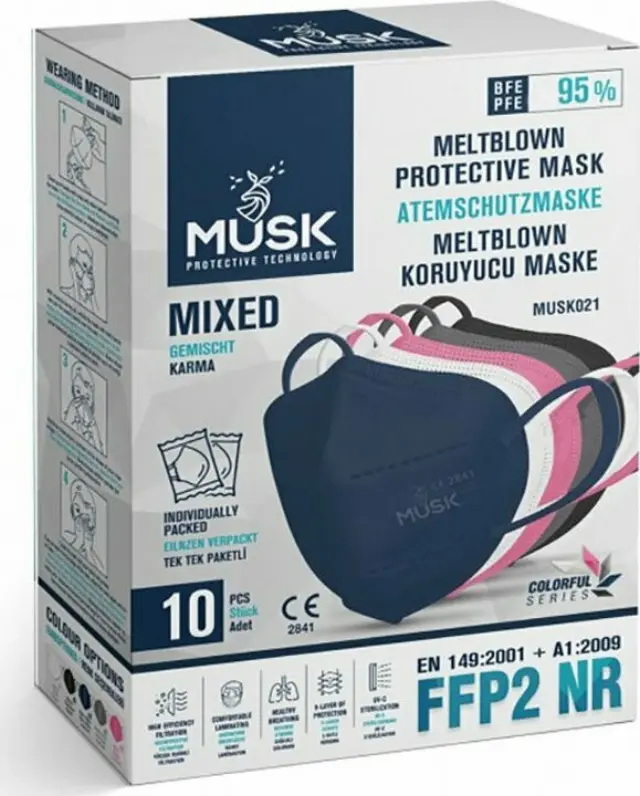 Musk Meltblown Protective Mask FFP2 NR Αποστειρωμένη Μάσκα μιας Χρήσης σε Διάφορα Χρώματα 10τμχ