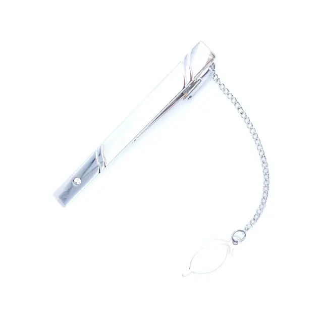 Ασημί Κλιπ Γραβάτας 6 cm με Αλυσίδα – LGTC-M14