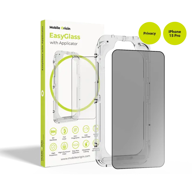 Mobile Origin EasyGlass Privacy with Applicator iPhone 15 Pro