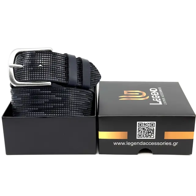 Μπλε Δερμάτινη Ζώνη Full Grain με Ασημί Αγκράφα 4 cm 3