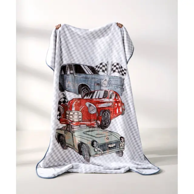 Παιδική Κουβέρτα Βελουτέ Μονή Kentia Makina White-Grey-Red-Green 160x220 2
