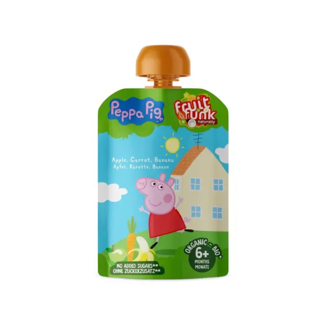 Βιολογικός Βρεφικός Πουρές Φρούτων (6+) Peppa Pig με Μήλο, Καρότο & Μπανάνα - FruitFunk - 90γρ 8720618786791