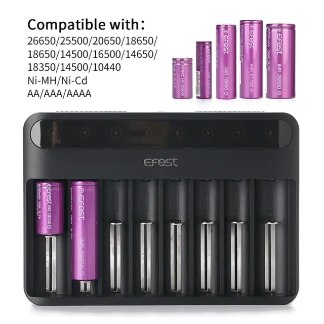 Φορτιστής Μπαταριών Efest LUSH Q8 με 8 Θέσεις Ένδειξη Μπαταρίας συμβατό με Μπαταρίες 10340-18700 και 20700-26650 3
