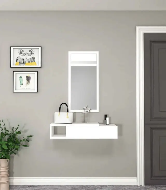 Stewehome Μοντέρνα Δίχρωμη MDF Κονσόλα Εισόδου με Καθρέπτη 82x29.6x15.8 cm 3
