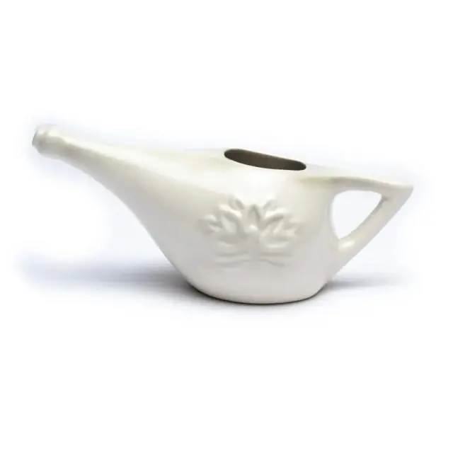 Λευκό Κεραμικό Δοχείο Ρινικού Καθαρισμού Neti Pot + 25 γρ. Aλάτι Ιμαλαΐων